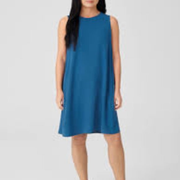 Eileen Fisher Bateau Neck Crepe Dress Large Jewel NWT - Picture 1 of 6